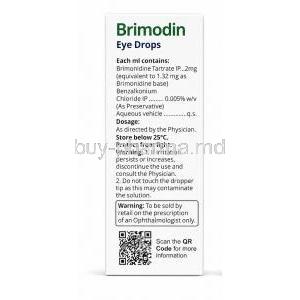 Brimodin Eye Drop, Brimonidine 0.2%,Eye Drop 5mL, Cipla, Box information, Storage, Warning(New)