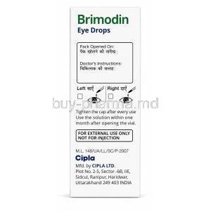 Brimodin Eye Drop, Brimonidine 0.2%,Eye Drop 5mL, Cipla, Box information, Direction for use