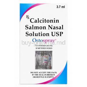 Ostospray, Calcitonin 200IU, Nassal Spray 3.7mL (30MD),Sun Pharmaceutical Industries Ltd, Box back view