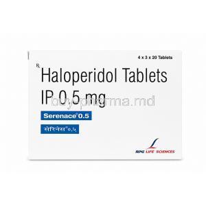 Serenace 0.5, Haloperidol 0.5 mg, 20 tablets, RPG Life Sciences, Box front view
