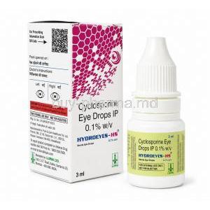 Hydroeyes HS,Cyclosporine Eye Drops 0.1%, 3 mL, Lupin, Box, Bottle