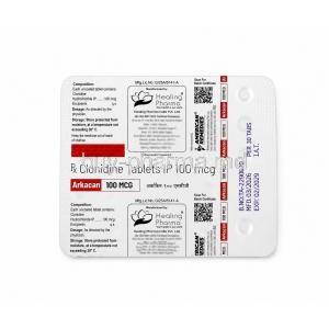 Arkacan, Clonidine 100 mcg, Blister pack back side