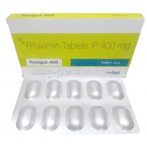 Rexigut, Rifaximin 400 mg, Leeford healthcare, Box, Blisterpack