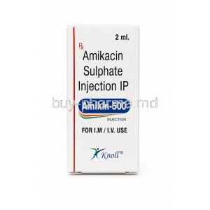 Amikin, Amikacin 500 mg, Injection 2mL, Knoll Healthcare, Box front view