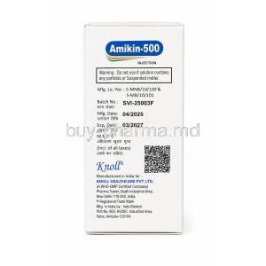 Amikin, Amikacin 500 mg, Injection 2mL, Knoll Healthcare, Box information