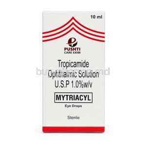Mytriacyl Eye Drops 10ml, Tropicamide 1% w/v, Box front view