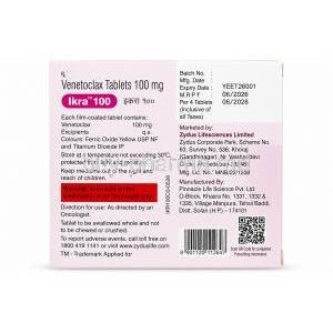 Ikra, Venetoclax 100 mg, Zydus, Box information