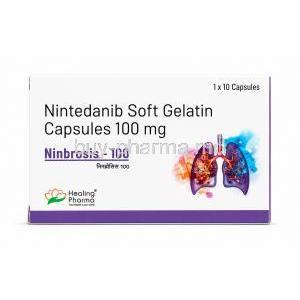 Ninbrosis, Nintedanib 100mg, Healing Pharma, Box front view