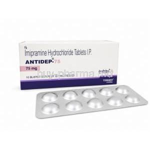 Antidep, Imipramine Hydrochloride 75mg, Torrent Pharma, Box and blister pack