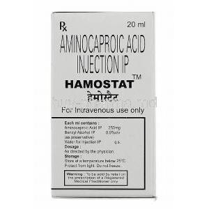 Hamostat, Generic Amicar,  Aminocaproic Acid Injection Box Composition