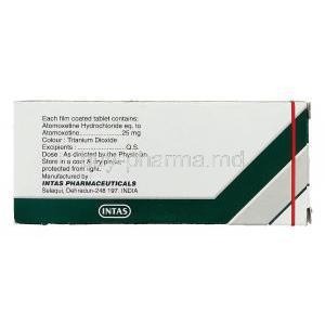 Axepta, Generic  Strattera,  Atomoxetine  25 Mg Intas Manufacturer