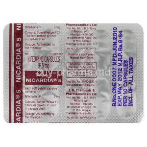 Nicardia, Generic Adalat,  Nifedipine 5 Mg Packaging