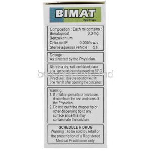 Bimat , Bimatoprost  Eye drops box composition