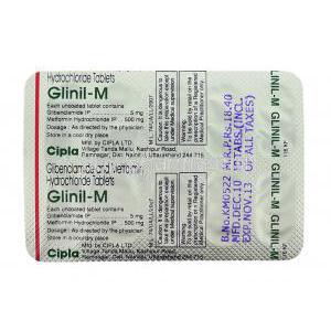 Glinil-M, Generic Glucovance, Glibenclamide/  Metformin packaging