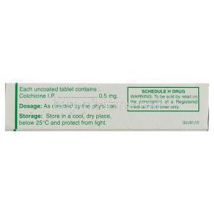 Goutnil, Generic Colcrys, Colchicine 0.5 mg box composition