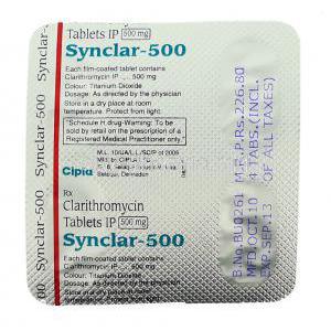 Synclar, Generic  Biaxin, Clanthromycin 500 mg packaging