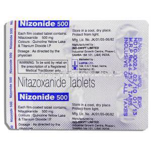 Nizonide, Generic Alinia/ Annita, Nitazoxanide  500 Mg Tablets (Lupin)