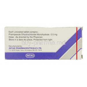 Pramirol, Generic Mirapex, Pramipexole 0.5 mg Intas Pharma manufacturer