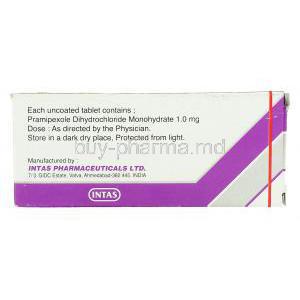 Pramirol, Generic Mirapex, Pramipexole 1 mg intas pharma manufacturer