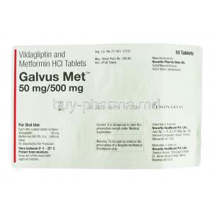 Galvus Met, Vildagliptin 50 mg/  Metformin Hcl 500 mg packaging