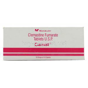 Clamist, Generic  Tavist, Clemastine Fumarate  box