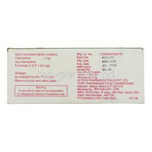 Clamist, Generic  Tavist, Clemastine Fumarate box information