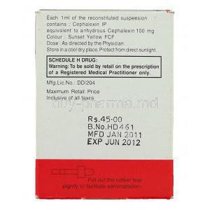 Phexin Paediatric Drops box composition
