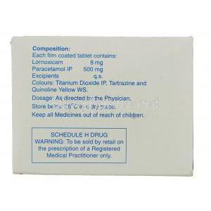 LRN 8 P, Generic Lorcam XP, Lornoxicam/ Paracetamol box information