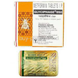Glyciphage, Generic  Glucophage, Metformin 850 mg
