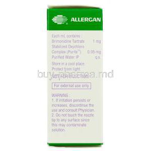 Alphagan Z 0.1% Eye Drop box composition