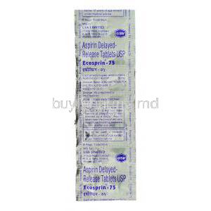Ecosprin, Generic Aspirin, Acetylsalicylic Acid 75 mg packaging