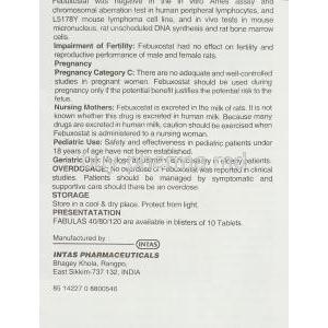 Fabulas, Generic Uloric, Febuxostat 40 mg information sheet 4