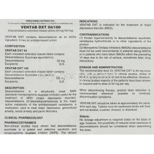 Ventab DXT, Generic Pristiq,  Desvenlafaxine 50 mg information sheet 1