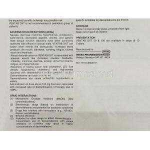 Ventab DXT, Generic Pristiq,  Desvenlafaxine 50 mg information sheet 4