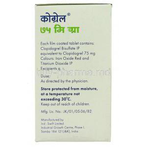 Kogrel, Generic Plavix, Clopidogrel  box information