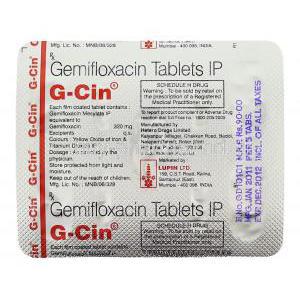 G-Cin, Generic  Factive, Gemifloxacin 320 mg packaging