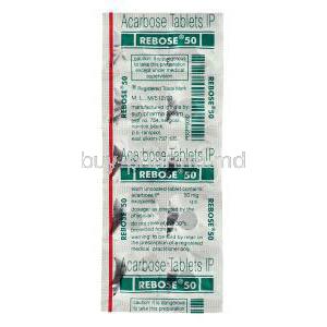 Rebose, Generic Precose, Acarbose 50 mg Packaging