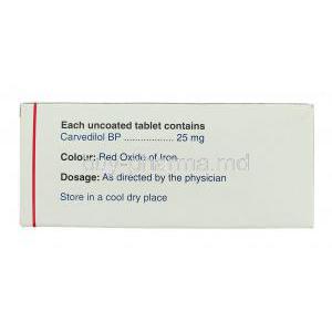 Carloc, Generic Coreg, Carvedilol  25 mg box composition