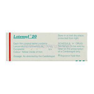Lotensyl, Lercanidipine 20 mg box information