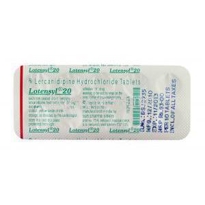 Lotensyl, Lercanidipine 20 mg packaging
