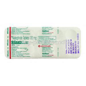 Glinate, Generic  Starlix, Nateglinide 120 mg packaging