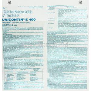 Unicontin-E, Generic  Uniphyl, Theophylline 400 mg information sheet 1