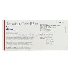 Vozet , Levocetirizine 5 mg box composition