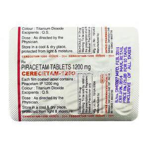 Cerecetam, Generic  Nootropyl, Piracetam  1200 mg packaging