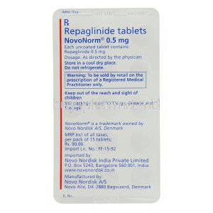 Novonorm, Repaglinide 0.5 mg packaging