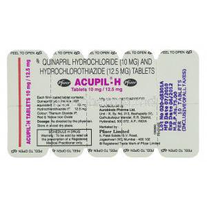 Acupil H, Quinapril 10 mg/  Hydrochlorothiazide 12.5 mg packaging