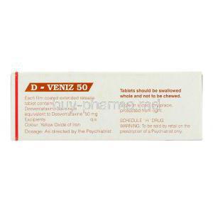 D-Veniz, Generic Pristiq,  Desvenlafaxine 50 mg box composition