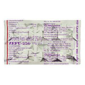 Zefu, Generic  Ceftin, Cefuroxime 250 mg packaging