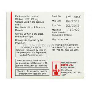 Ributin, Generic Mycobutin, Rifabutin 150 mg box information