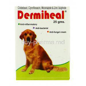 Dermiheal, Miconazole Nitrate 2%/ Ciprofloxacin HCl 0.1 %/ Clobetasol propionate 0.025 % Ointment box